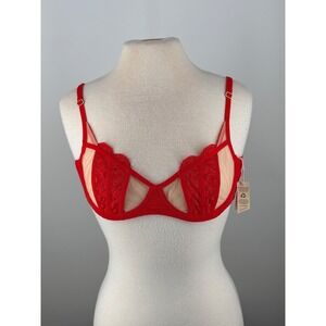 Hot as Hell HAH Red Lace Caged Mesh‎ Bra Lingerie 28-36A NWT